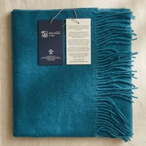 Johnstons of Elgin Teal Cashmere Fringe Scarf